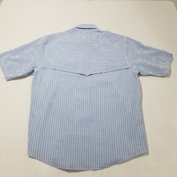 Criquet Shirt Mens XL Blue Seersucker Vented Button Gingham Check Short Sleeve - Picture 7 of 10